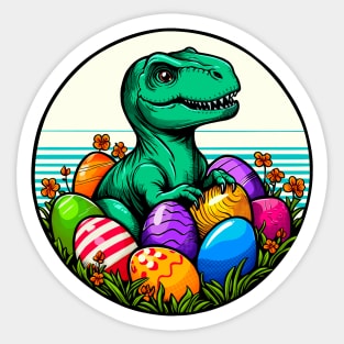 Easter Velociraptor Among Some Eggs Sticker